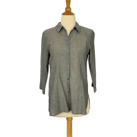 Eileen Fisher System Size XS Button Up Tunic Top Lightweight Cotton Cupro Gray - Picture 10 of 10